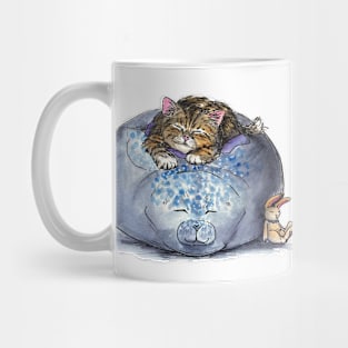 Cat Sleeping on Seal Pillow Mug